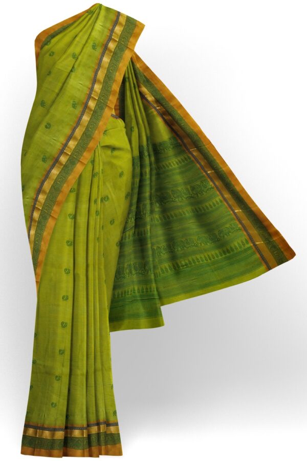 sri kumaran stores kora cotton saree green saree with golden and green colour border 1