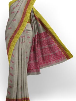 sri kumaran stores kora cotton saree grey saree with green border 1
