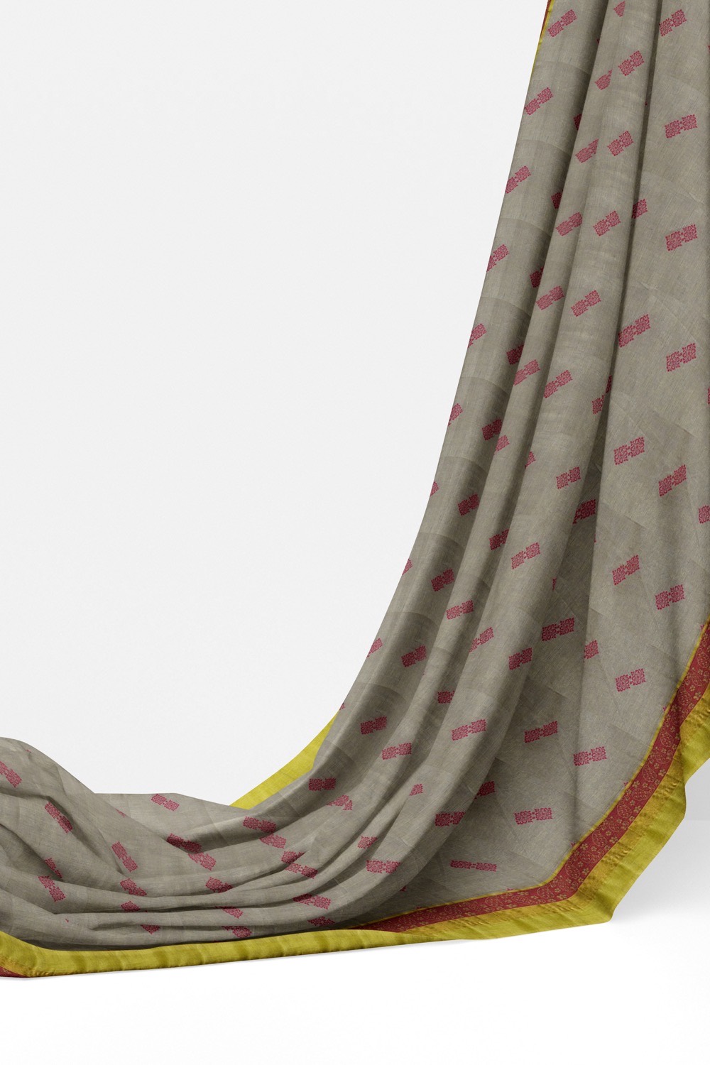 sri kumaran stores kora cotton saree grey saree with green border 3