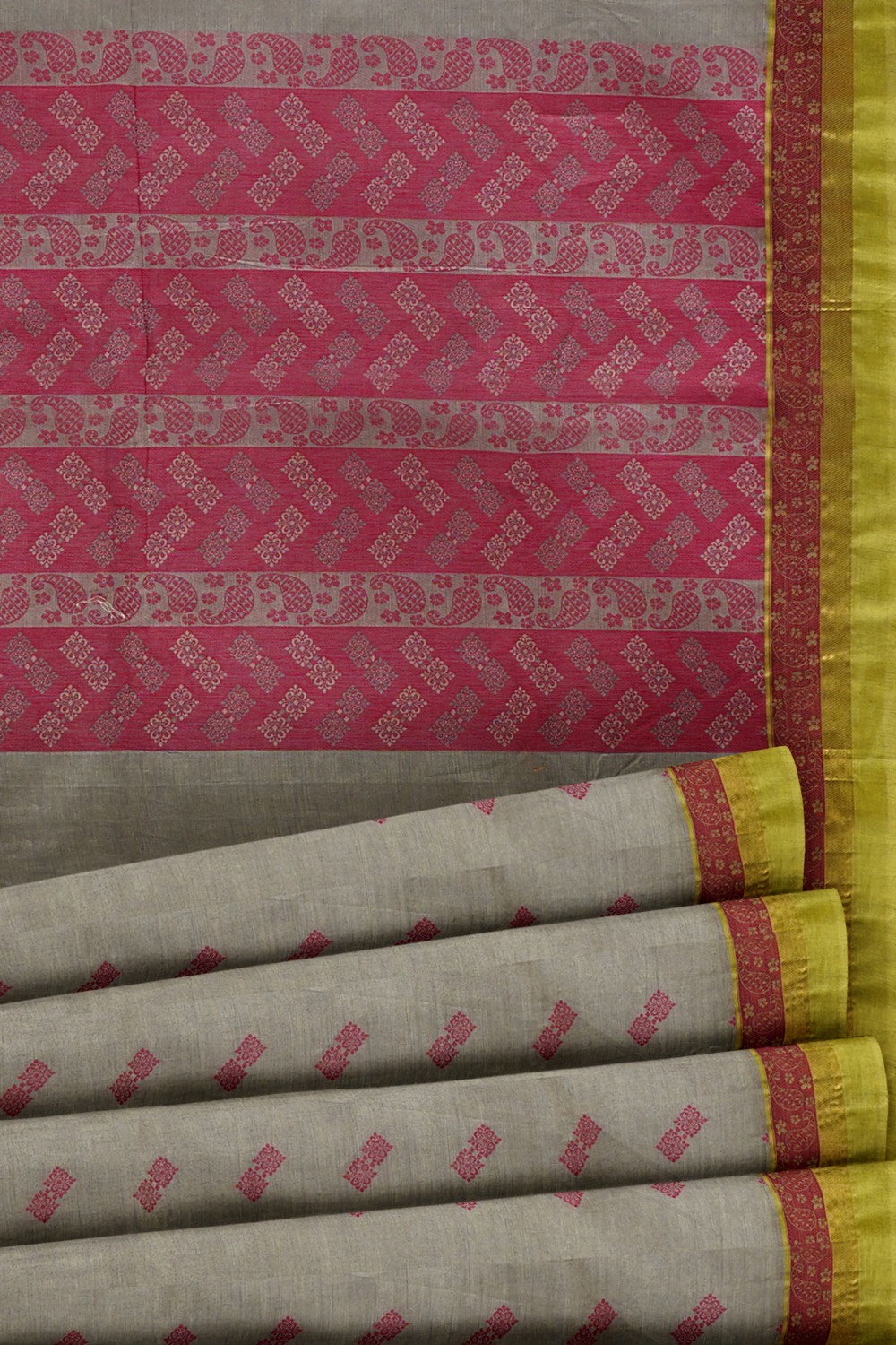 sri kumaran stores kora cotton saree grey saree with green border 5