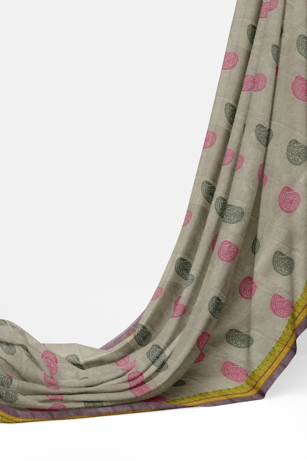 sri kumaran stores kora cotton saree grey saree with purple border 3