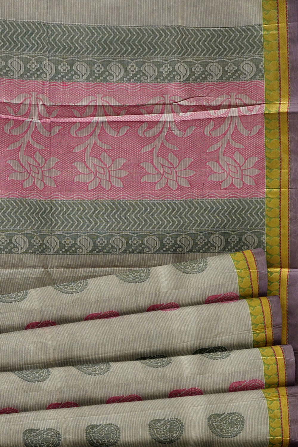 sri kumaran stores kora cotton saree grey saree with purple border 5