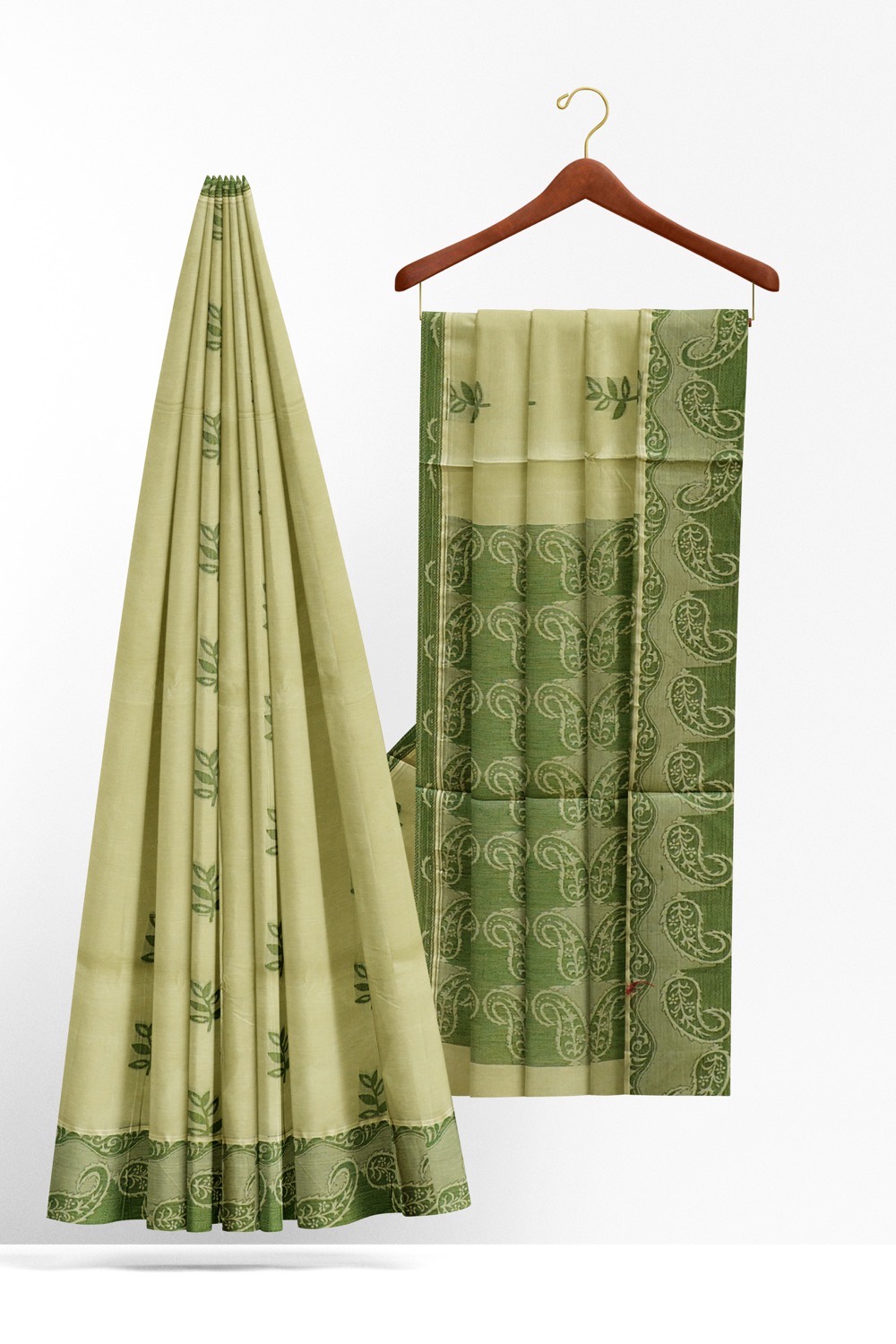 sri kumaran stores kora cotton saree half white saree with green border 2