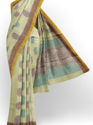 sri kumaran stores kora cotton saree half white saree with pink and golden border 1