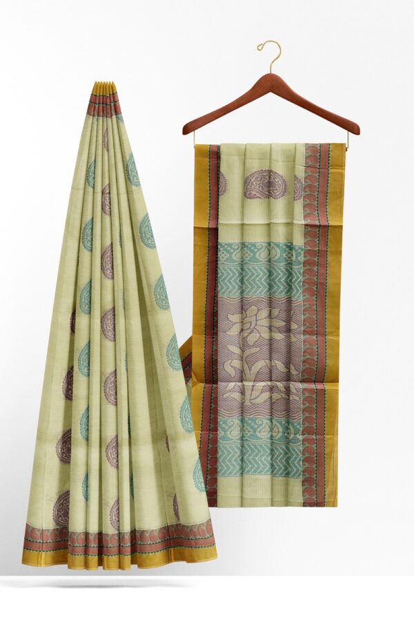 sri kumaran stores kora cotton saree half white saree with pink and golden border 2