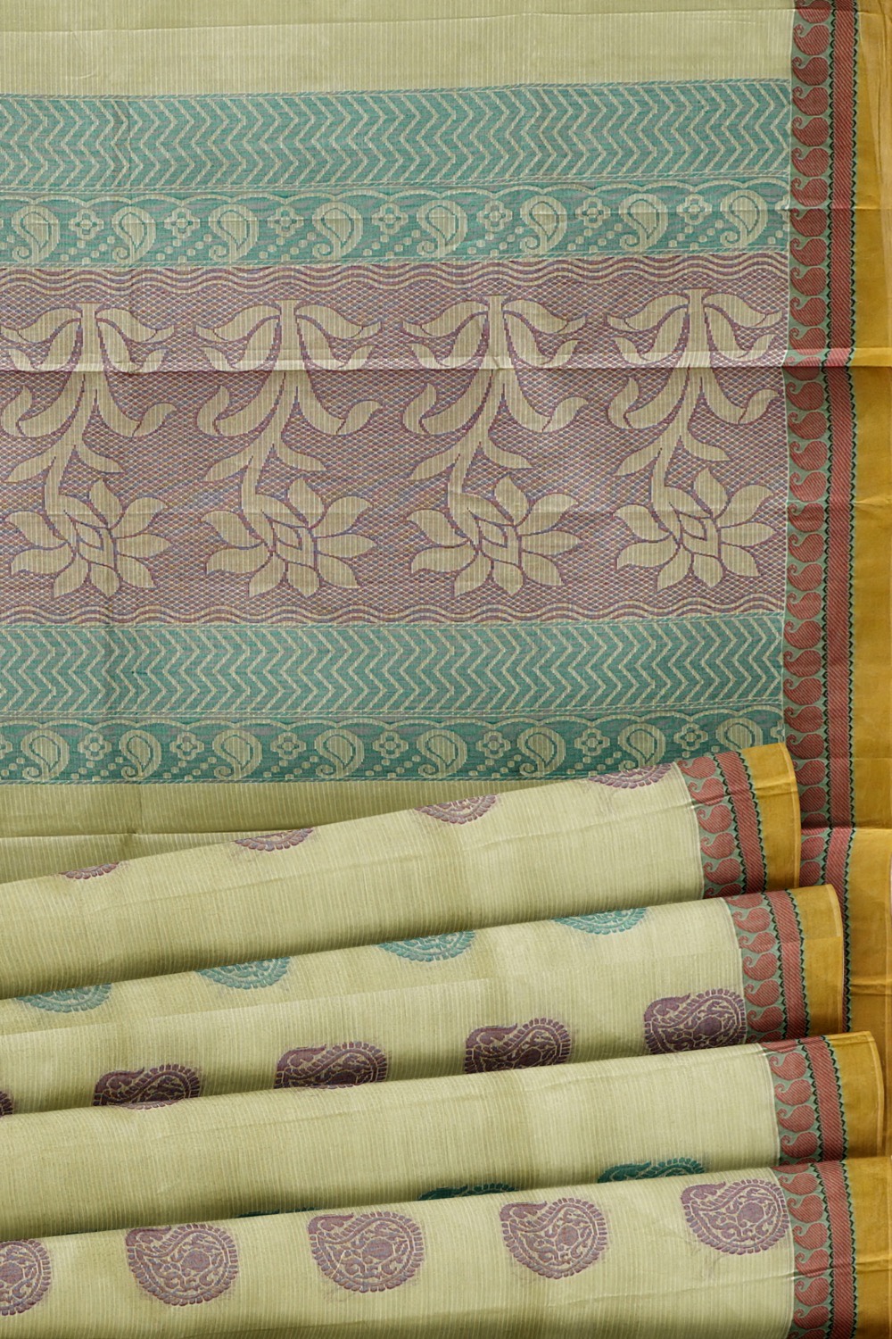 sri kumaran stores kora cotton saree half white saree with pink and golden border 5