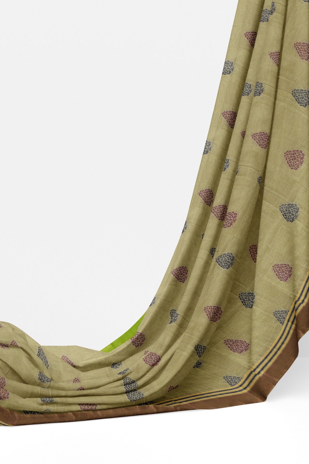 sri kumaran stores kora cotton saree khaki saree with brown border 3