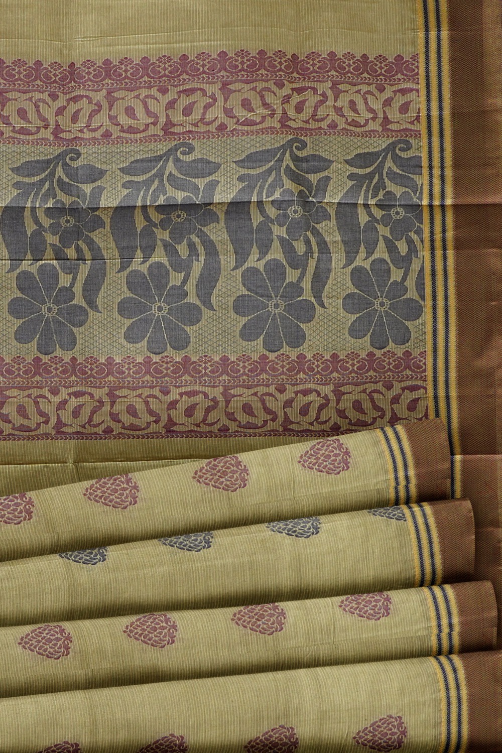 sri kumaran stores kora cotton saree khaki saree with brown border 5