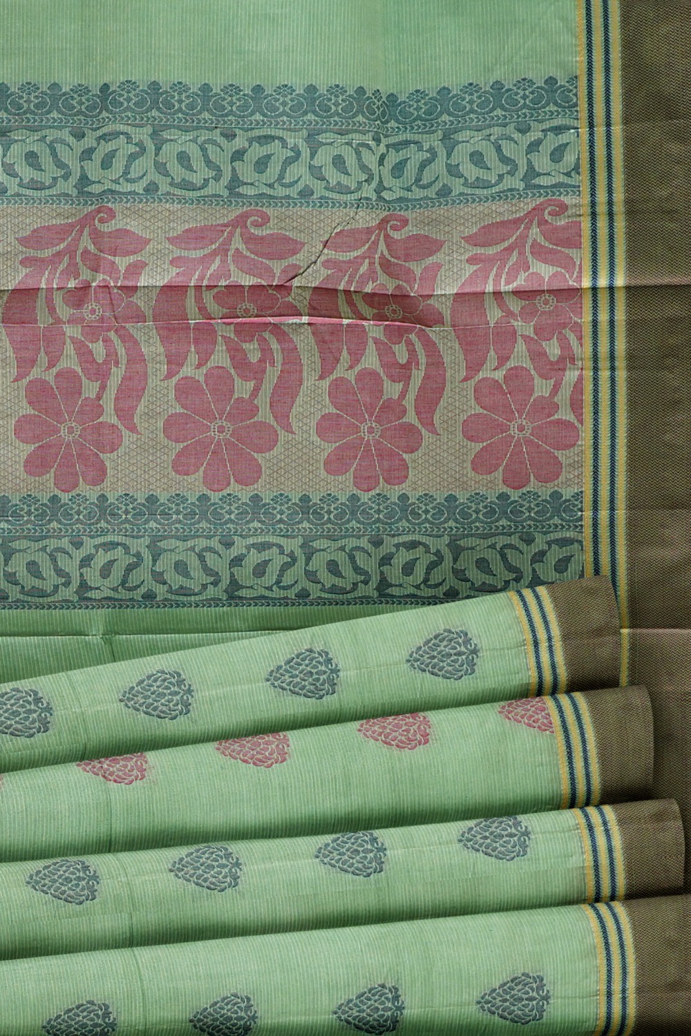 sri kumaran stores kora cotton saree light green saree with black border 5