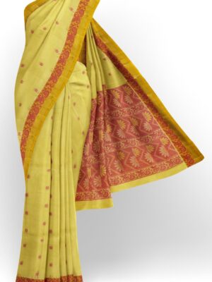 sri kumaran stores kora cotton saree light green saree with floral border 1