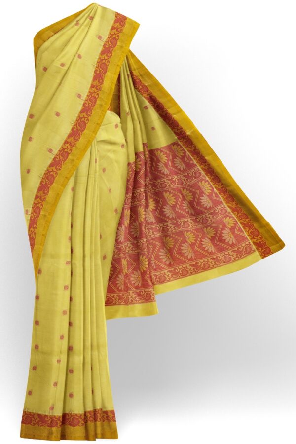 sri kumaran stores kora cotton saree light green saree with floral border 1