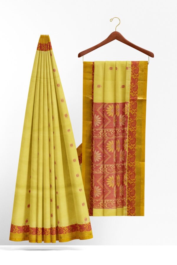sri kumaran stores kora cotton saree light green saree with floral border 2