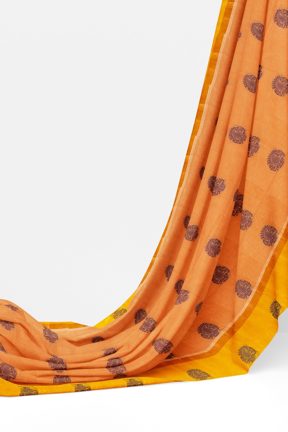sri kumaran stores kora cotton saree light orange saree with golden and yellow border 3