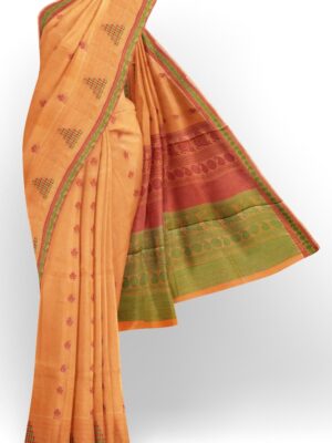 sri kumaran stores kora cotton saree light orange saree with green border 1