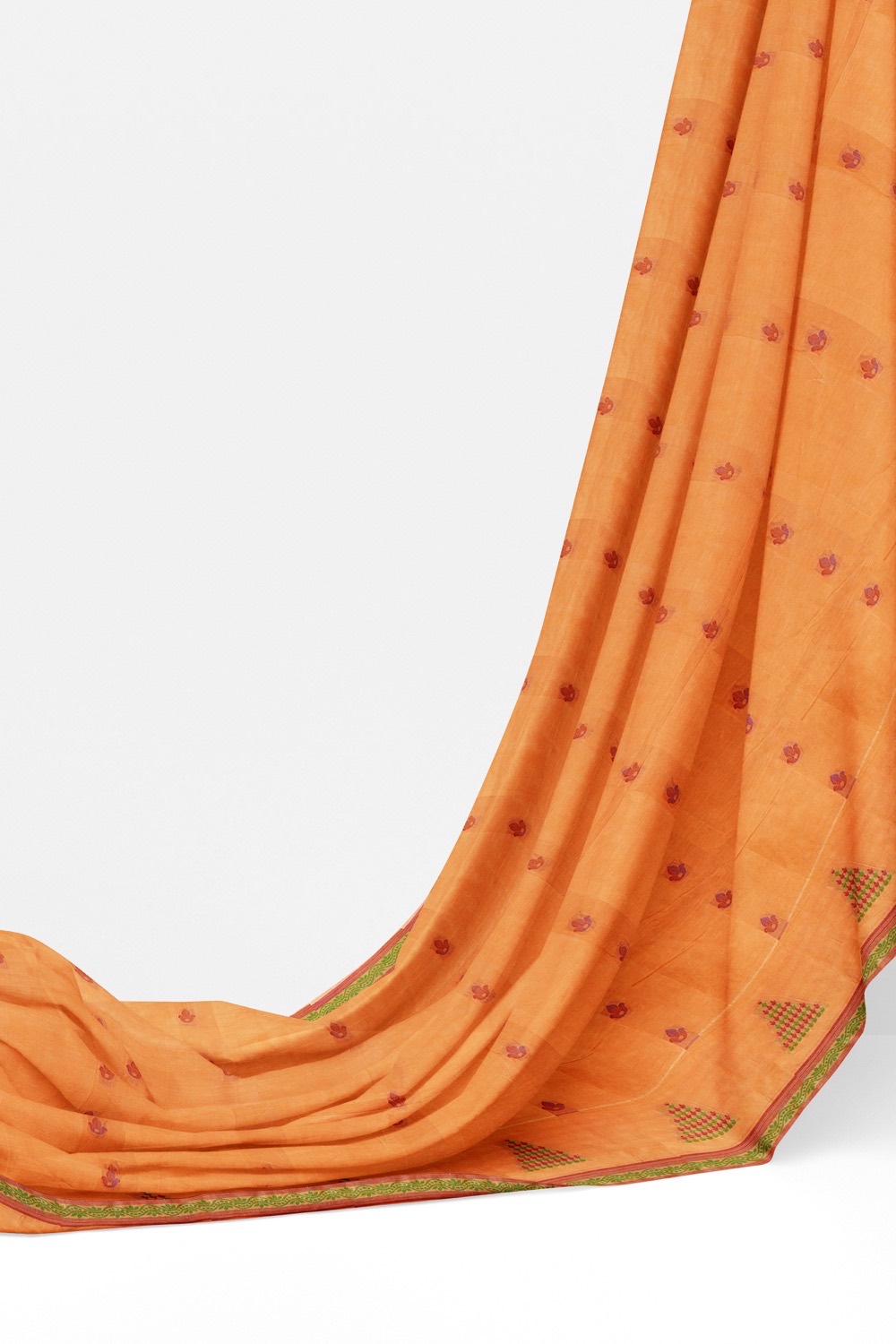 sri kumaran stores kora cotton saree light orange saree with green border 3