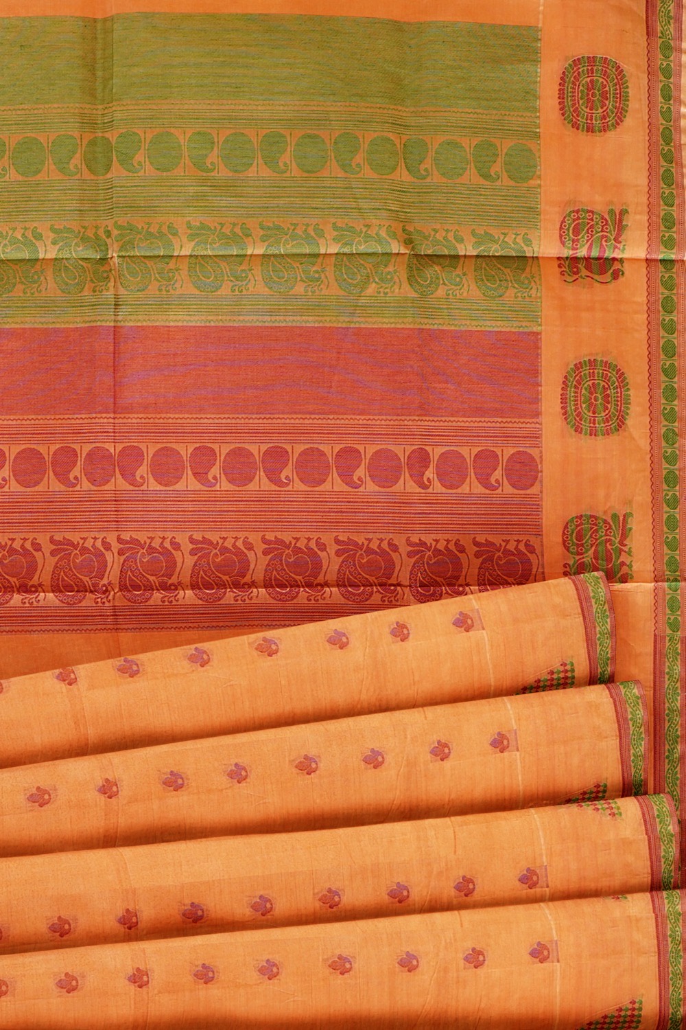 sri kumaran stores kora cotton saree light orange saree with green border 5