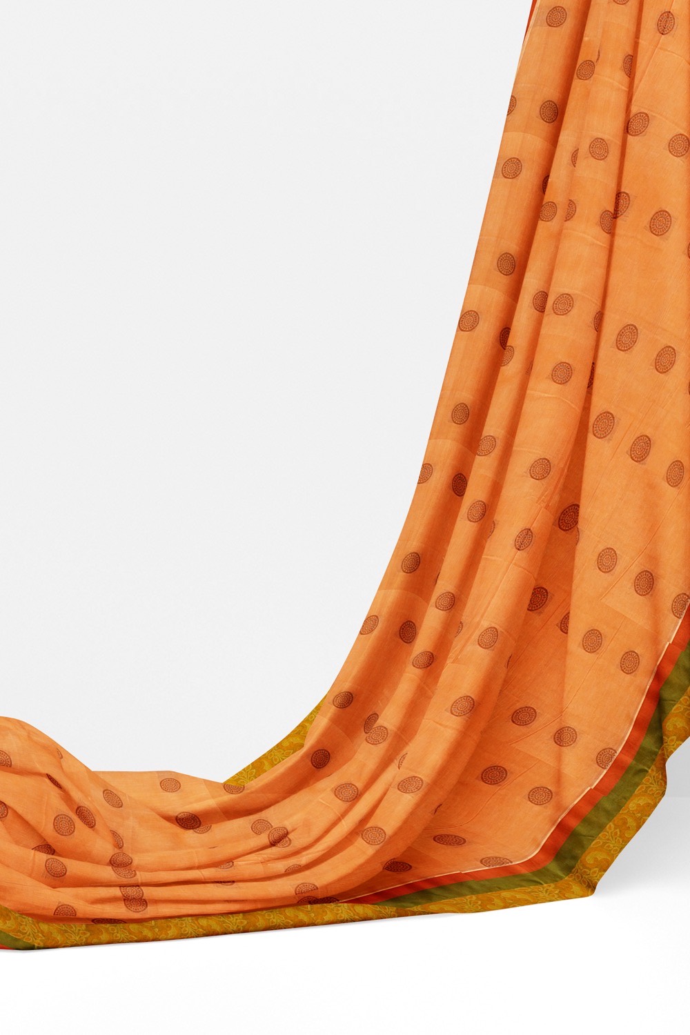 sri kumaran stores kora cotton saree light orange saree with red and green border 3