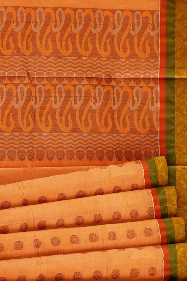 sri kumaran stores kora cotton saree light orange saree with red and green border 5