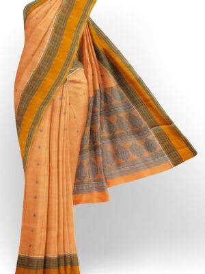 sri kumaran stores kora cotton saree light orange saree with yellow border 1
