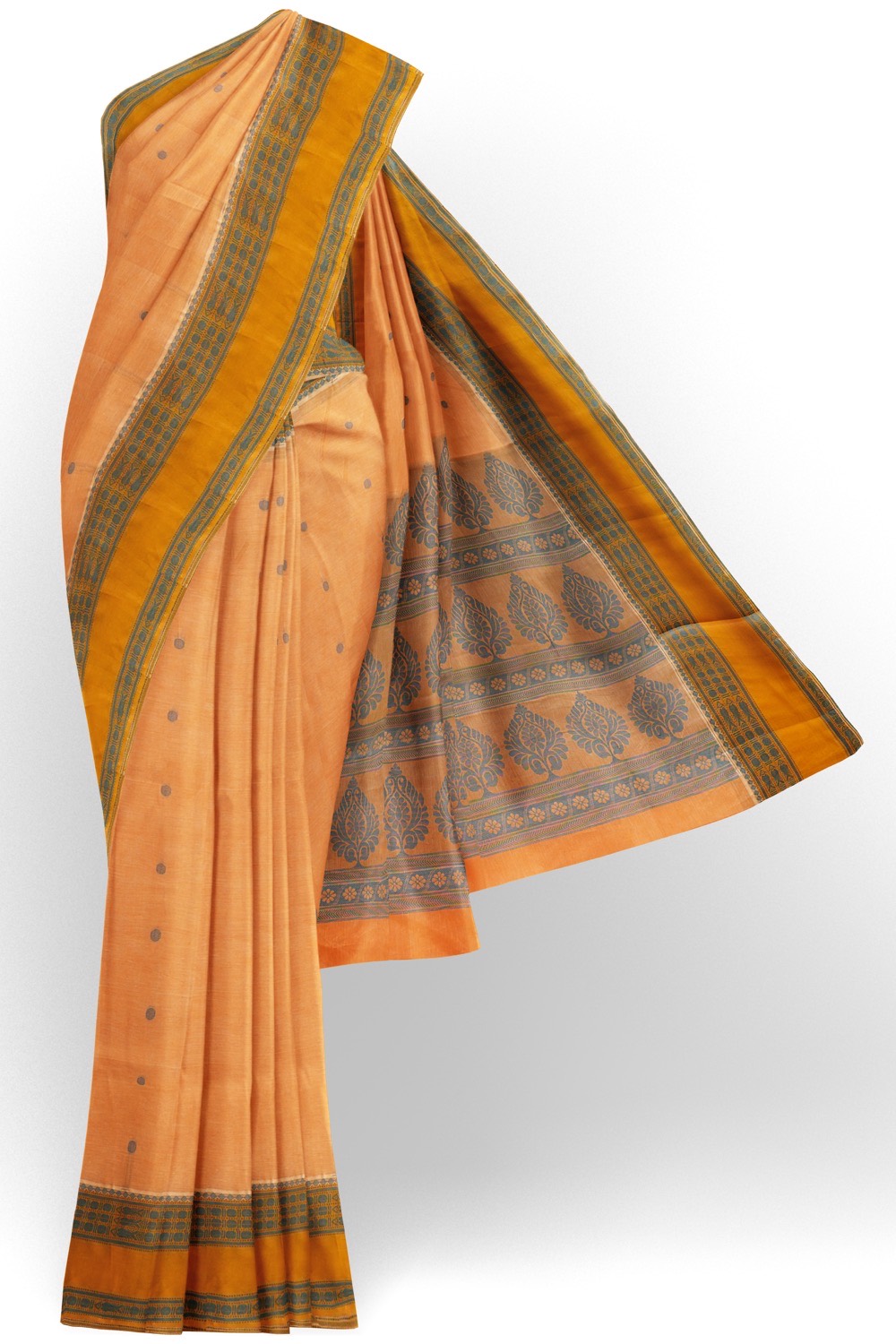 sri kumaran stores kora cotton saree light orange saree with yellow border 1