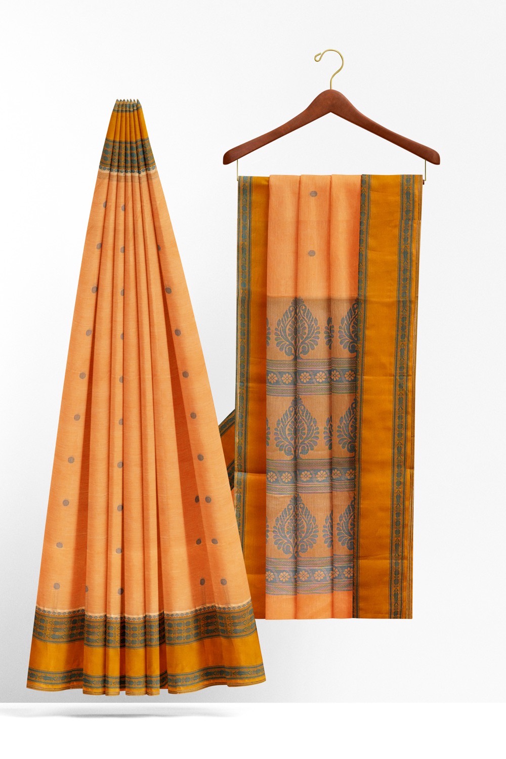 sri kumaran stores kora cotton saree light orange saree with yellow border 2