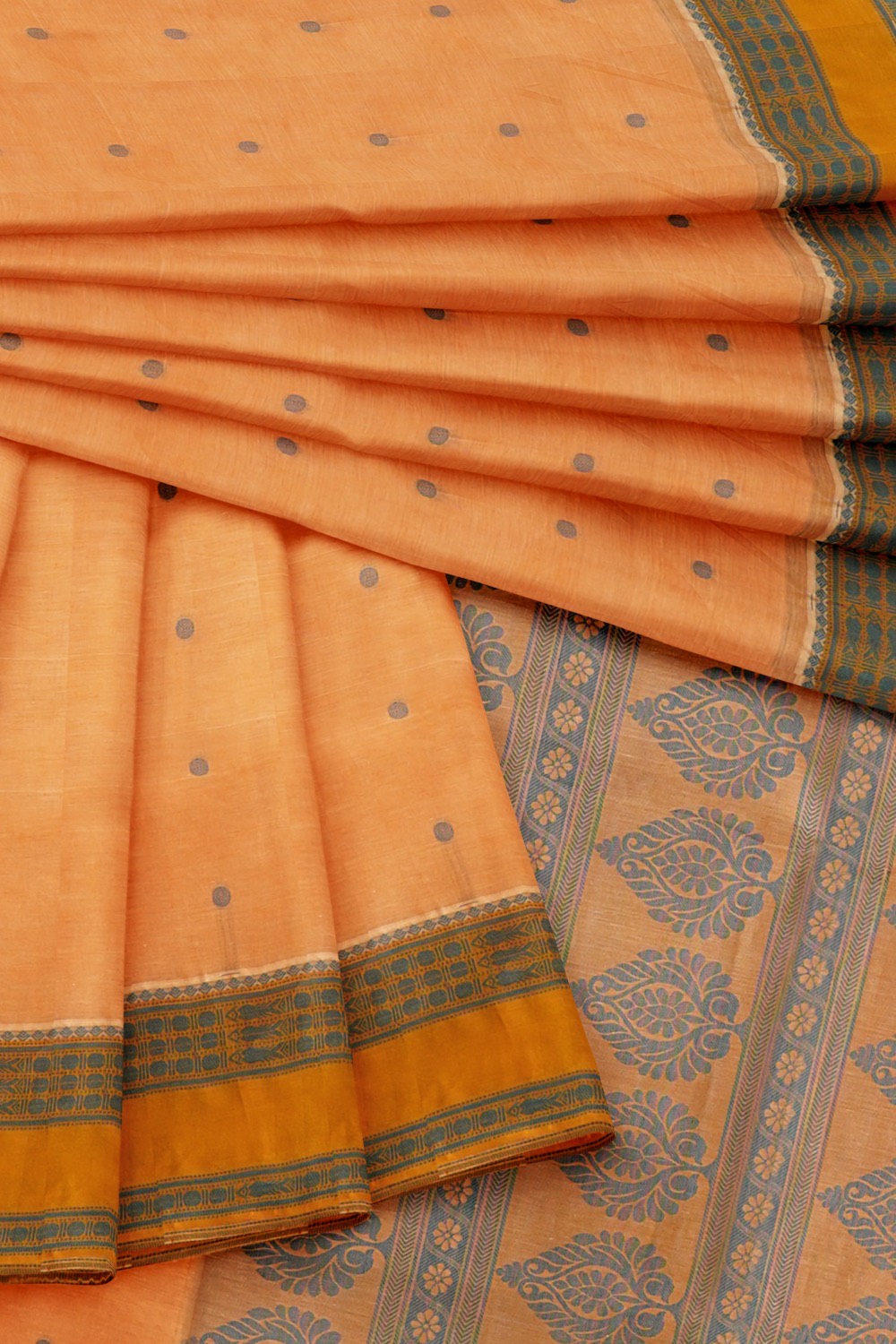 sri kumaran stores kora cotton saree light orange saree with yellow border 4