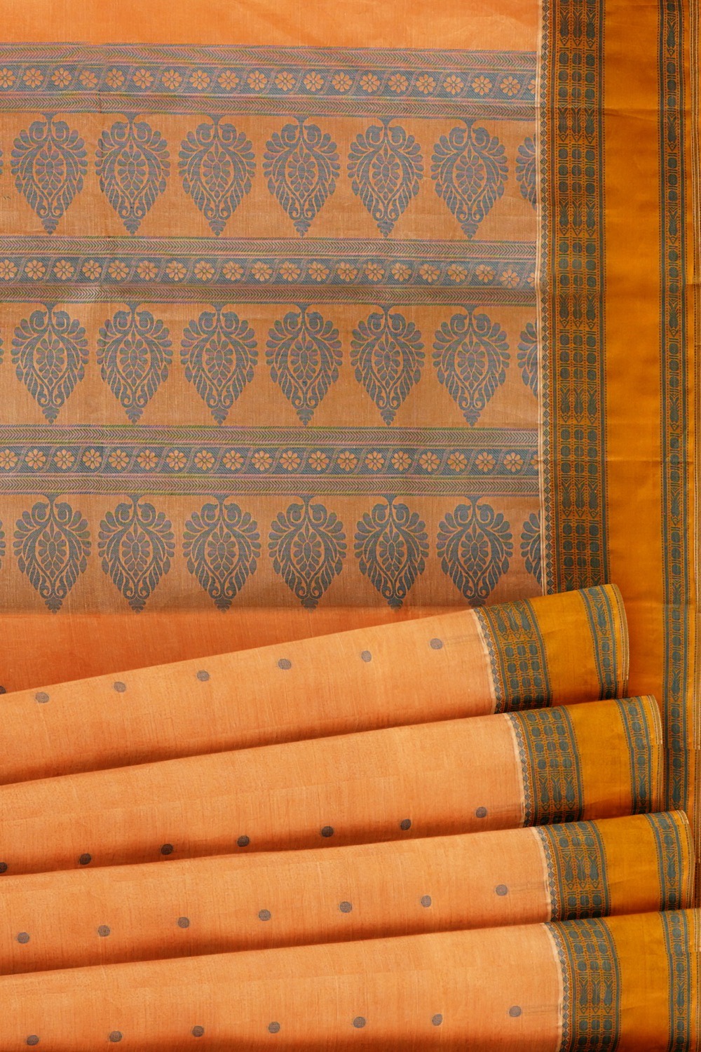 sri kumaran stores kora cotton saree light orange saree with yellow border 5