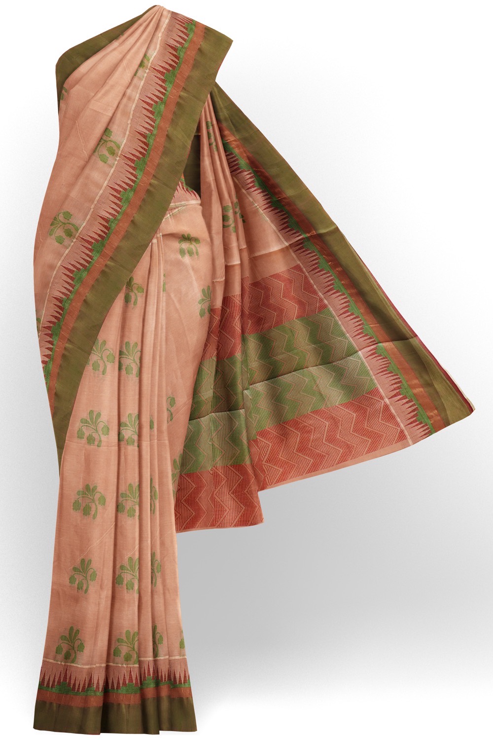 sri kumaran stores kora cotton saree light pink saree with green border 1