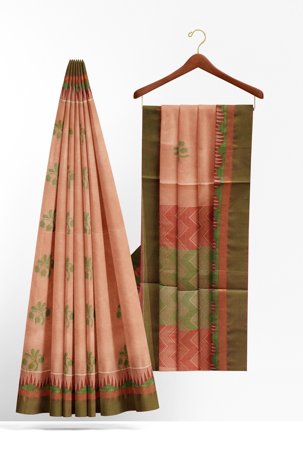 sri kumaran stores kora cotton saree light pink saree with green border 2