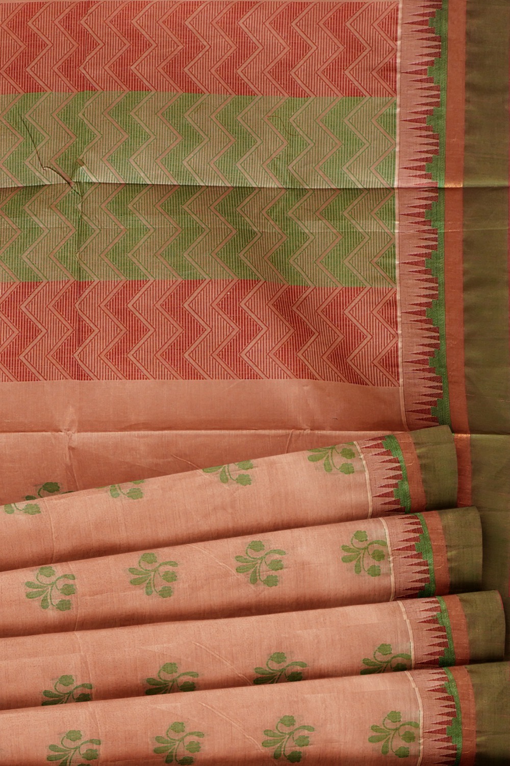 sri kumaran stores kora cotton saree light pink saree with green border 5
