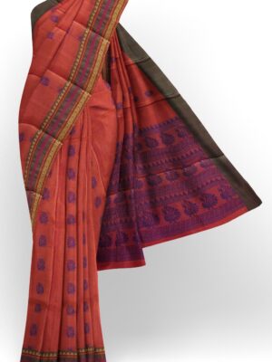 sri kumaran stores kora cotton saree maroon saree with green border 1