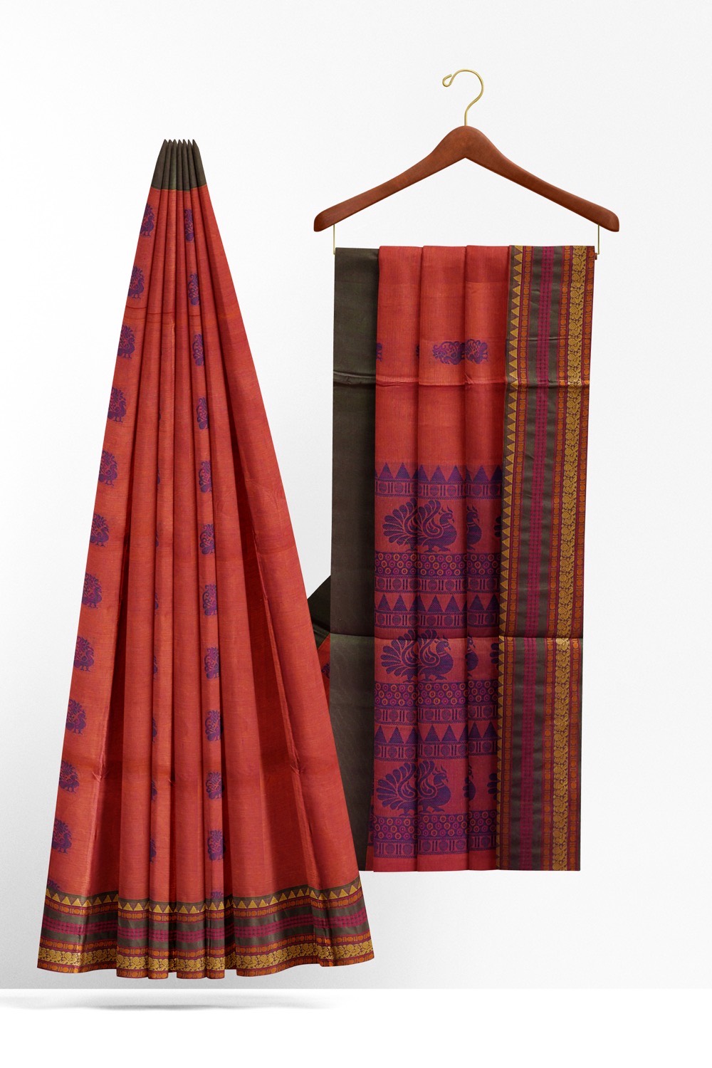 sri kumaran stores kora cotton saree maroon saree with green border 2