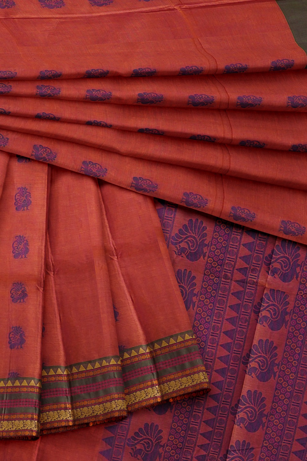 sri kumaran stores kora cotton saree maroon saree with green border 4