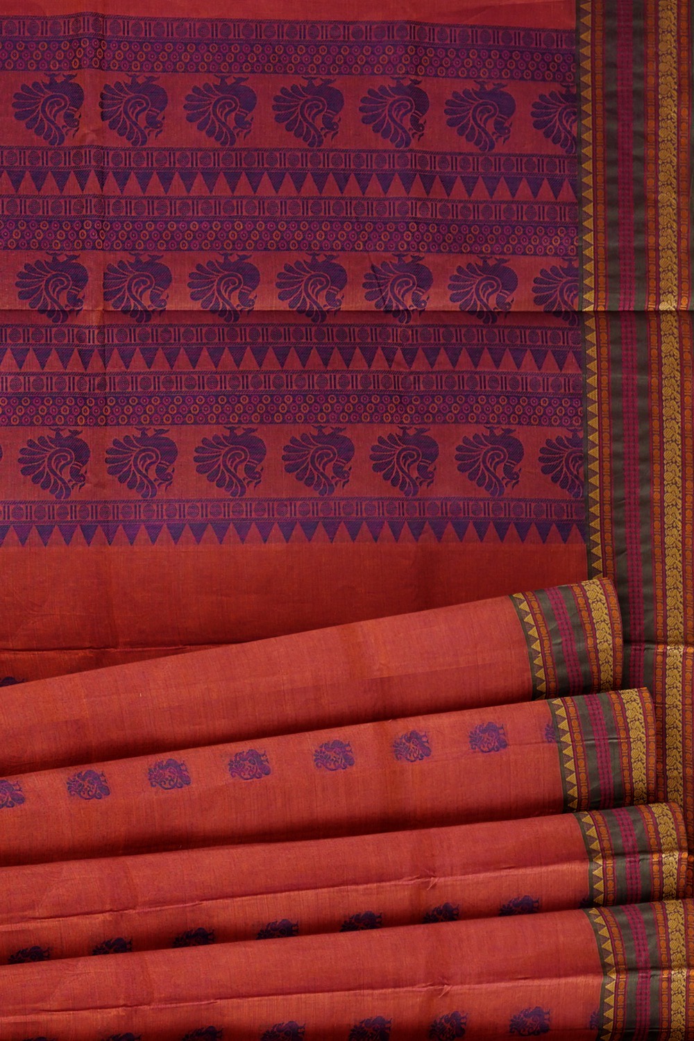 sri kumaran stores kora cotton saree maroon saree with green border 5