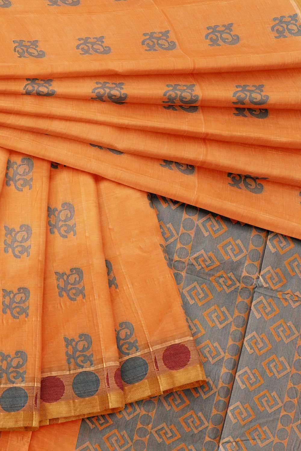 sri kumaran stores kora cotton saree orange saree with dotted border 4