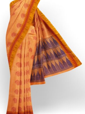 sri kumaran stores kora cotton saree orange saree with golden border 1