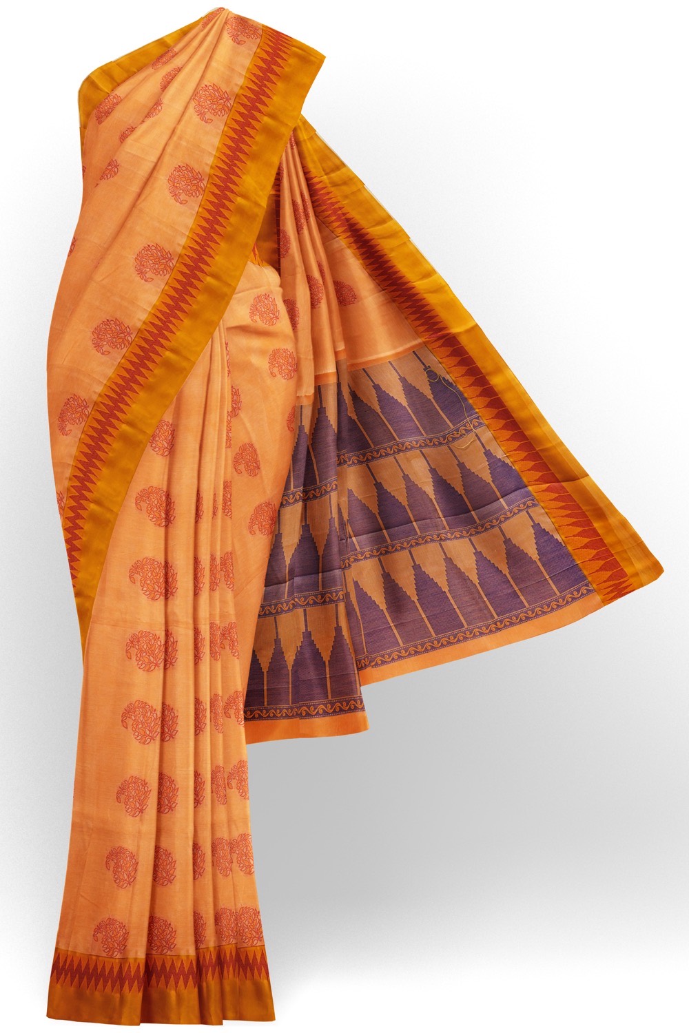 sri kumaran stores kora cotton saree orange saree with golden border 1