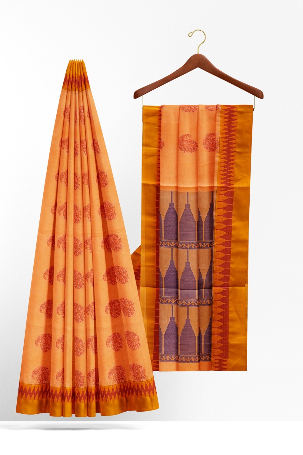 sri kumaran stores kora cotton saree orange saree with golden border 2