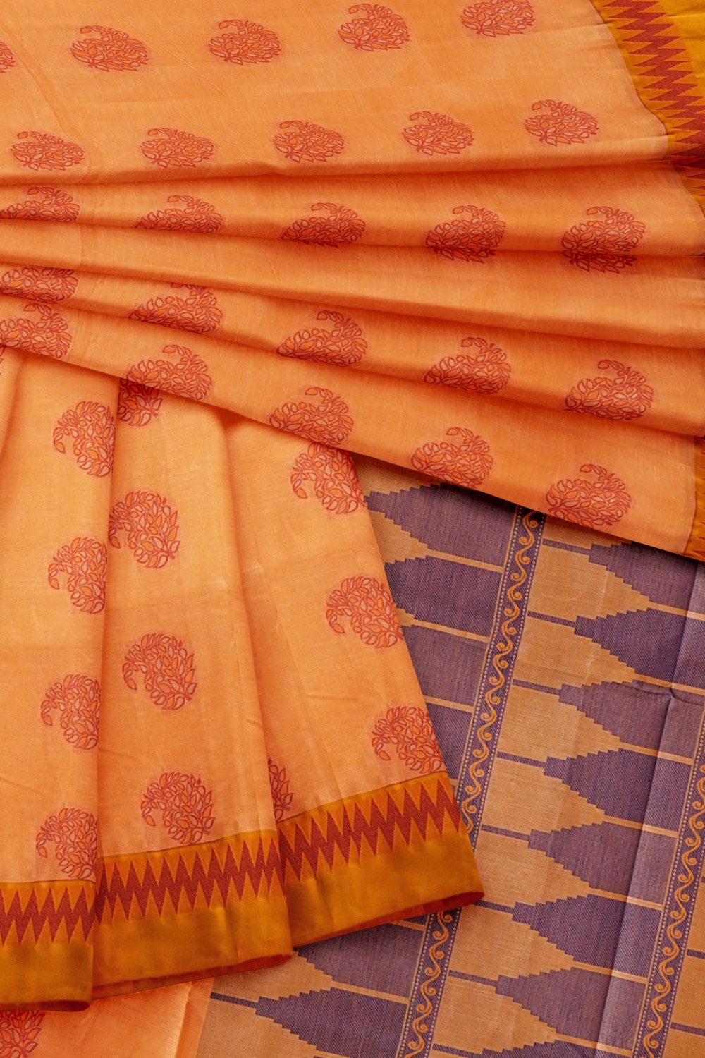 sri kumaran stores kora cotton saree orange saree with golden border 4