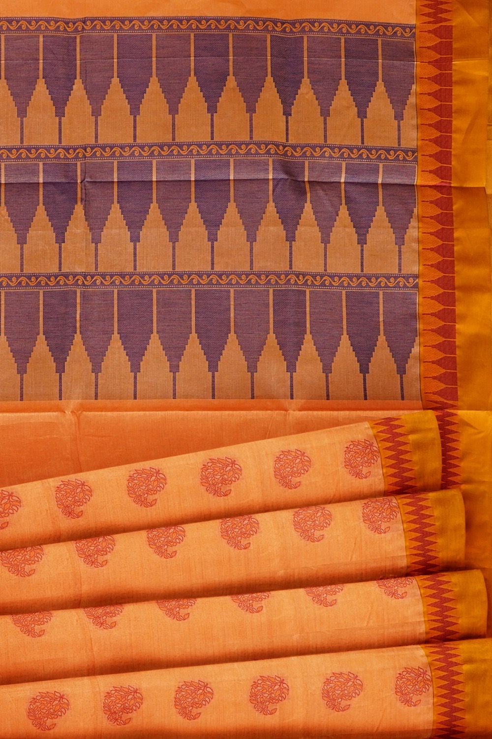 sri kumaran stores kora cotton saree orange saree with golden border 5