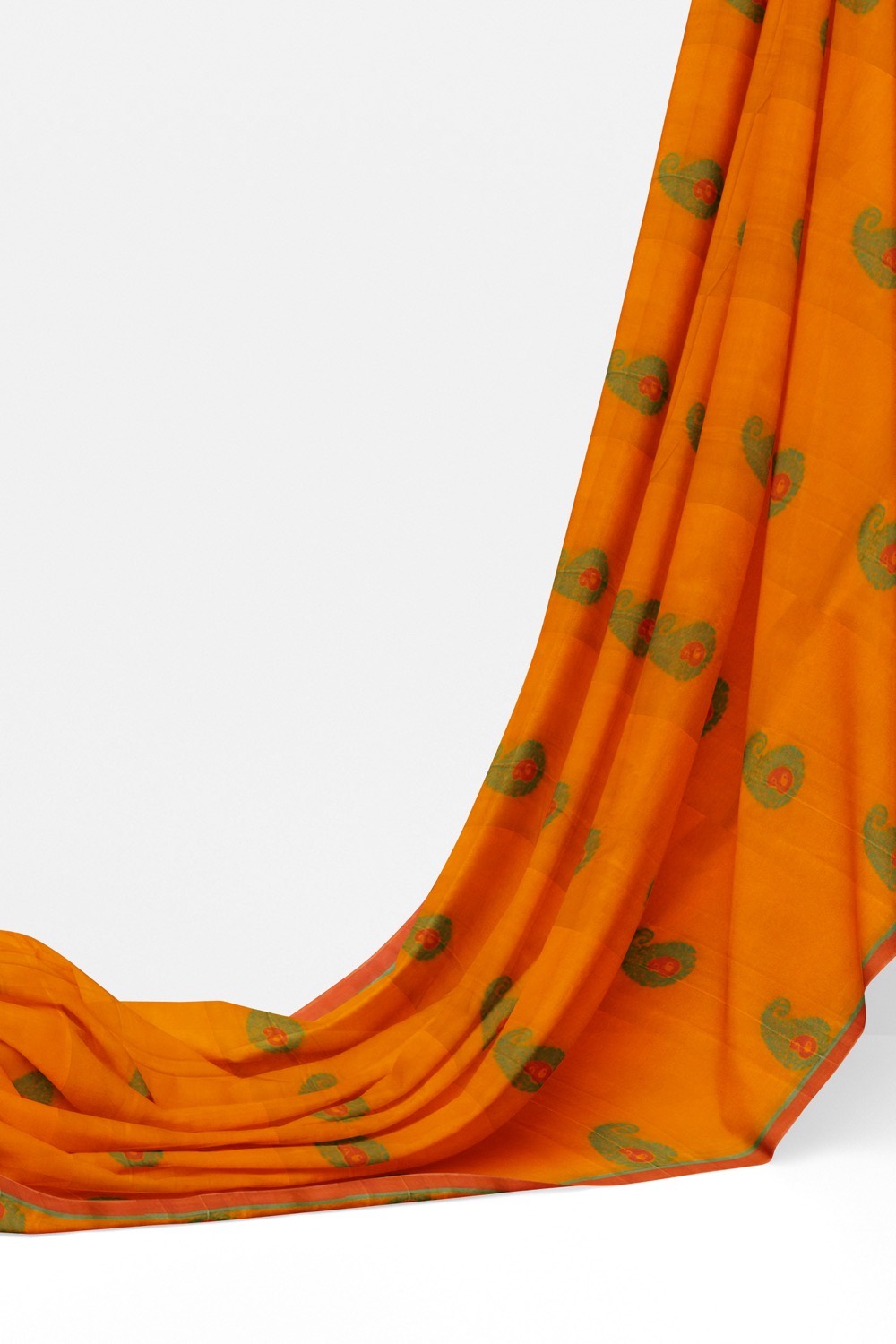sri kumaran stores kora cotton saree orange saree with green and red border 3