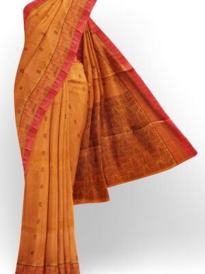 sri kumaran stores kora cotton saree orange saree with red border 1