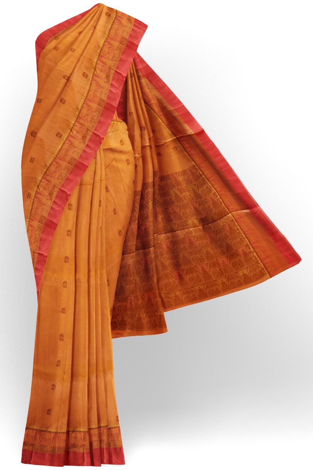 sri kumaran stores kora cotton saree orange saree with red border 1