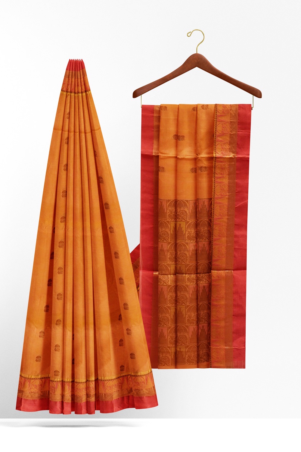 sri kumaran stores kora cotton saree orange saree with red border 2