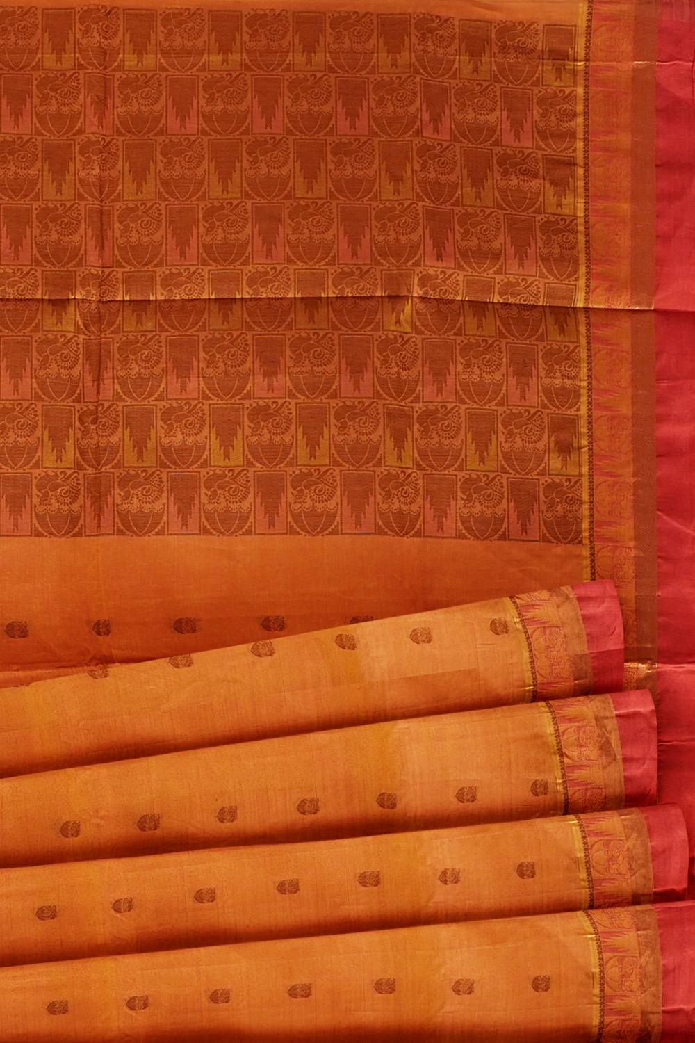 sri kumaran stores kora cotton saree orange saree with red border 5