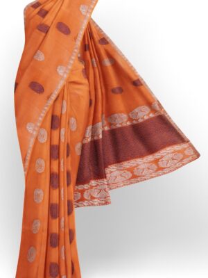 sri kumaran stores kora cotton saree orange saree with silver border 1