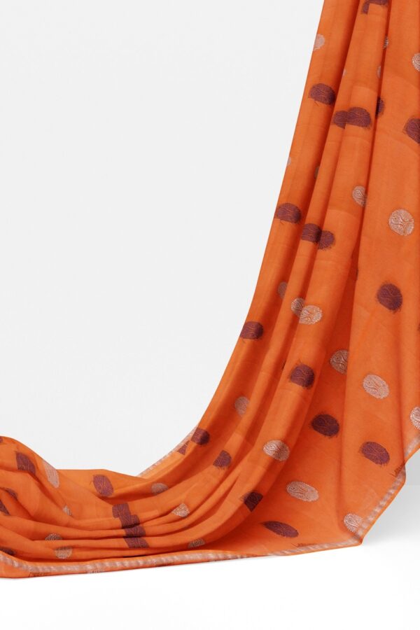 sri kumaran stores kora cotton saree orange saree with silver border 3