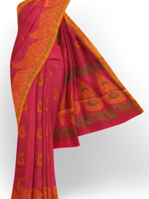 sri kumaran stores kora cotton saree pink saree with floral border 1