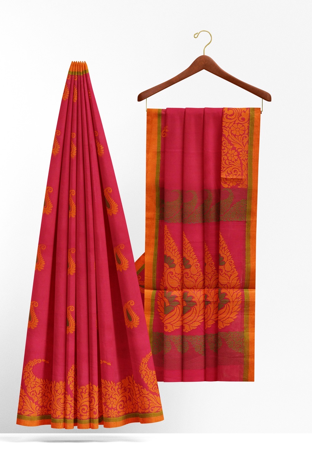 sri kumaran stores kora cotton saree pink saree with floral border 2