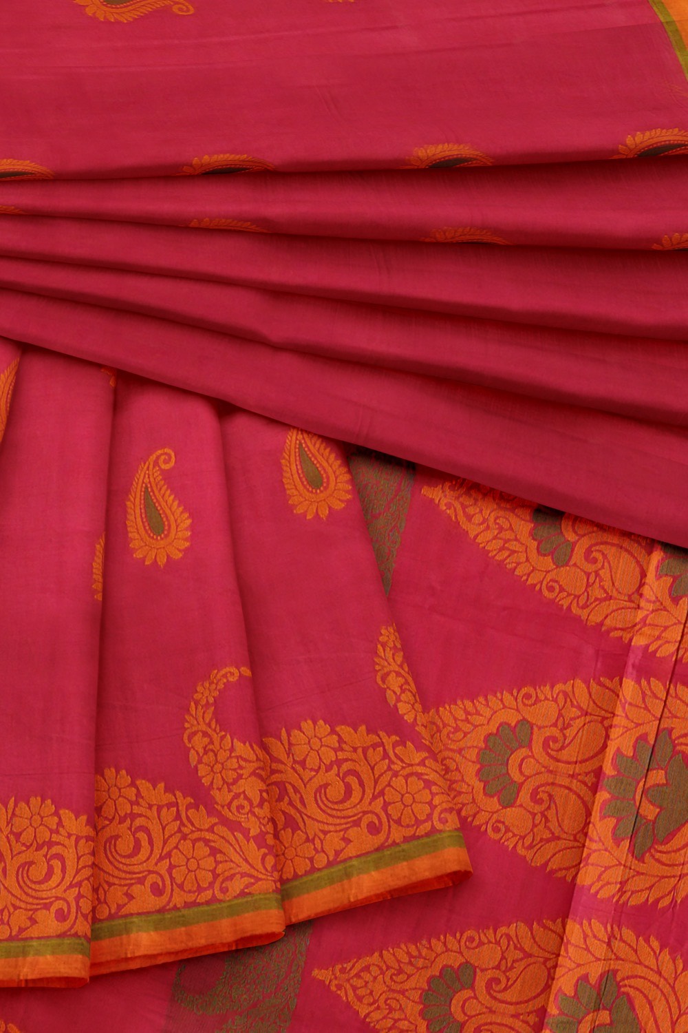 sri kumaran stores kora cotton saree pink saree with floral border 4